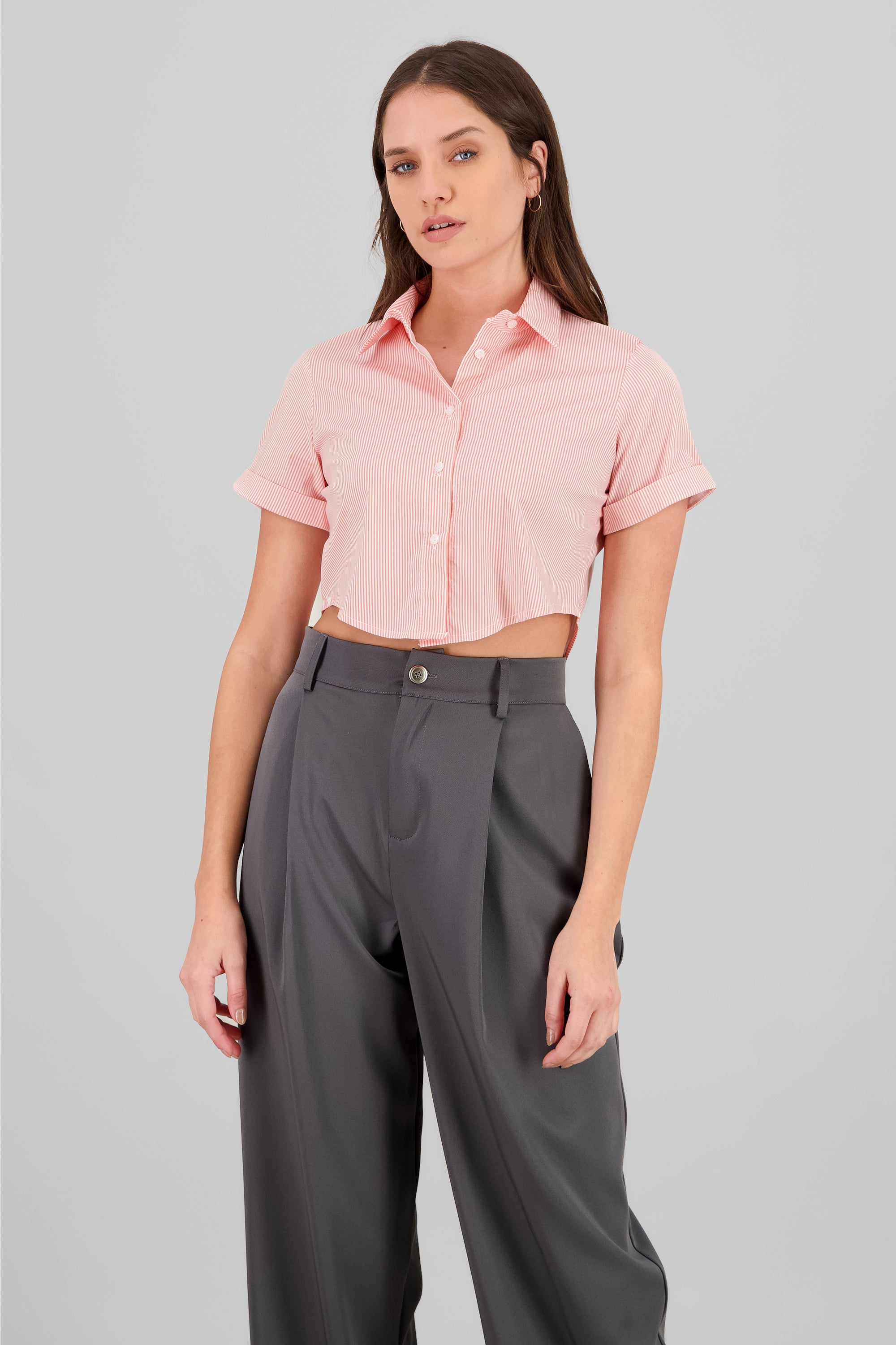 Camisa crop manga corta DURAZNO