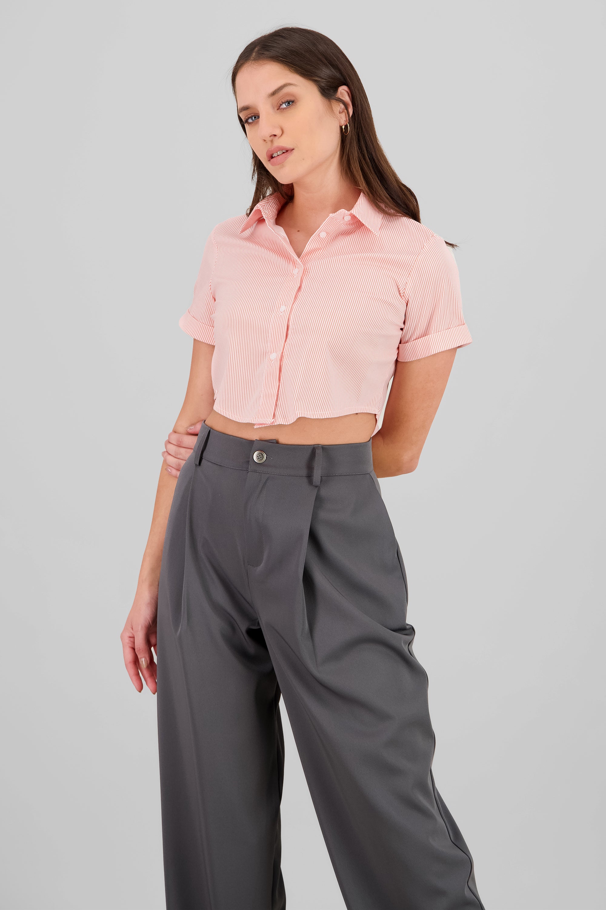 Camisa crop manga corta DURAZNO
