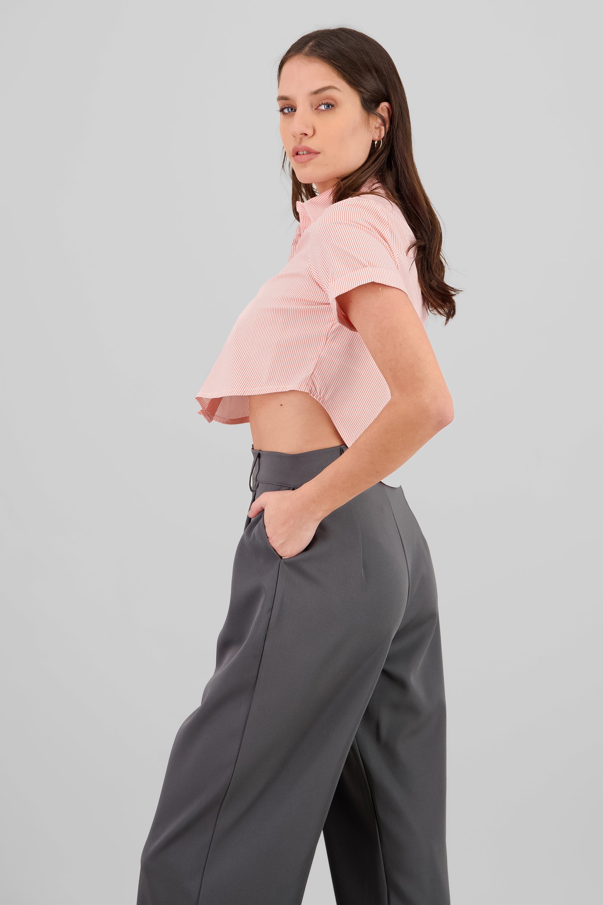 Camisa crop manga corta DURAZNO