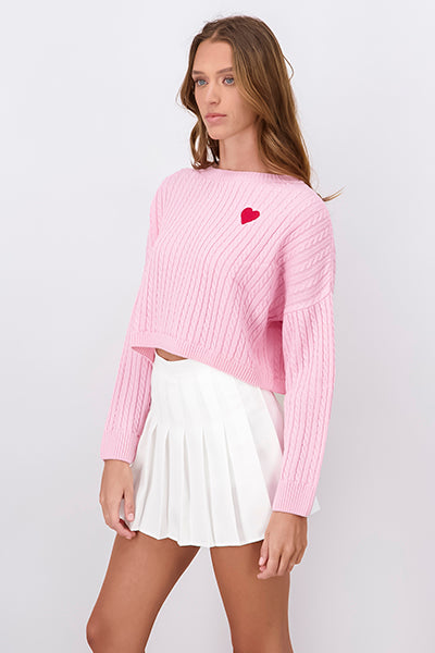 Braided sweater embroidery heart Pastel pink