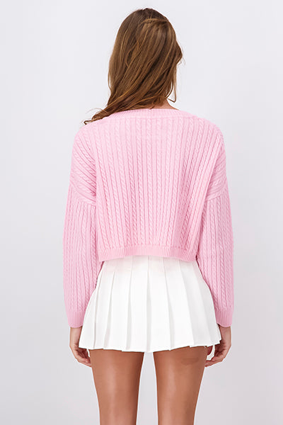 Braided sweater embroidery heart Pastel pink