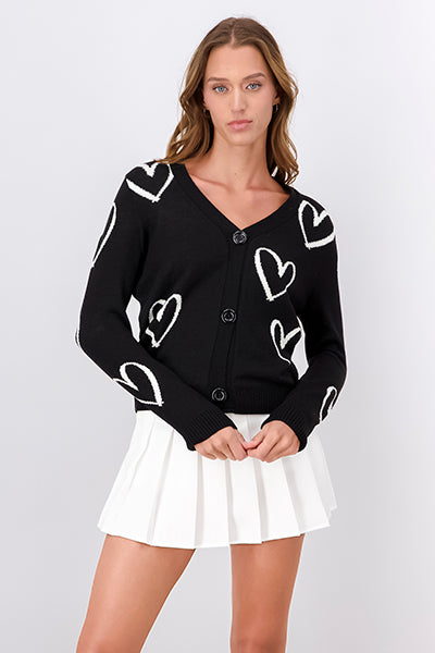 Cardigan hearts buttons Black Combo