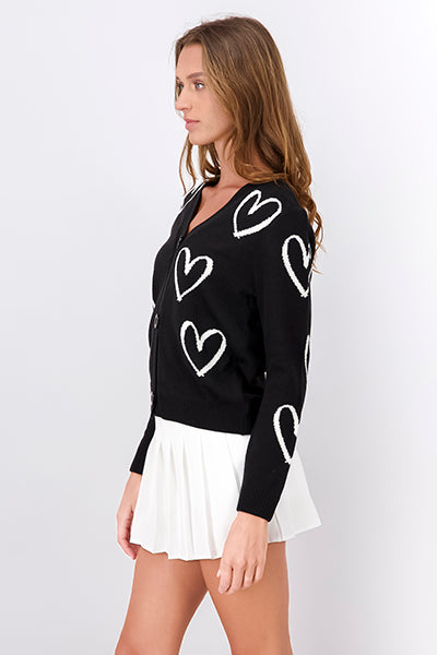 Cardigan hearts buttons Black Combo