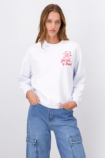 Back printed sweatshirt bear hearts WHITE