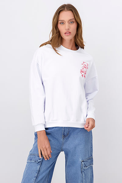 Back printed sweatshirt bear hearts WHITE