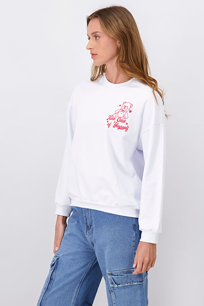 Back printed sweatshirt bear hearts WHITE