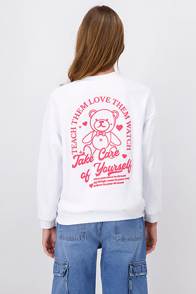 Back printed sweatshirt bear hearts WHITE