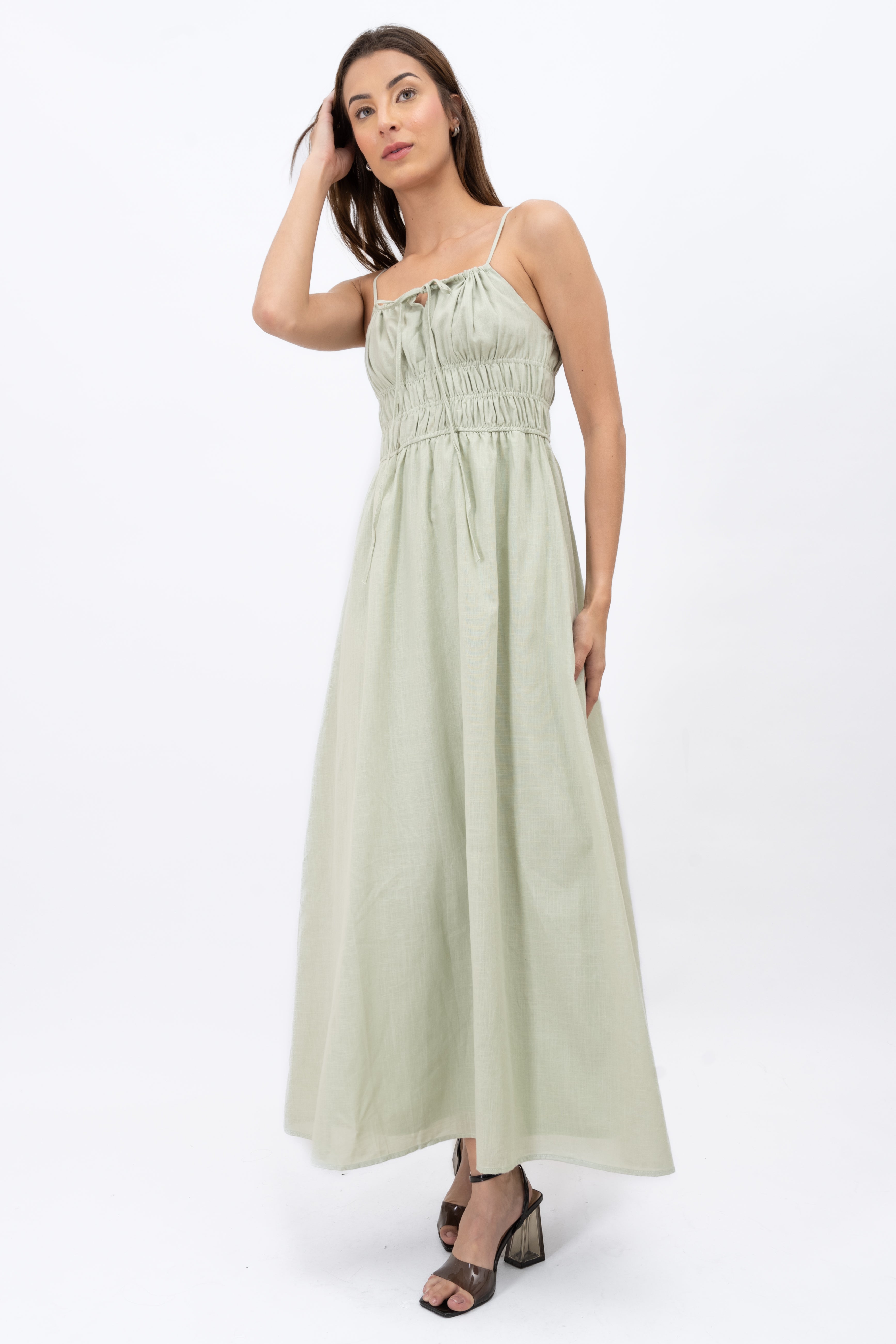 Maxi dress smooth straps Sage