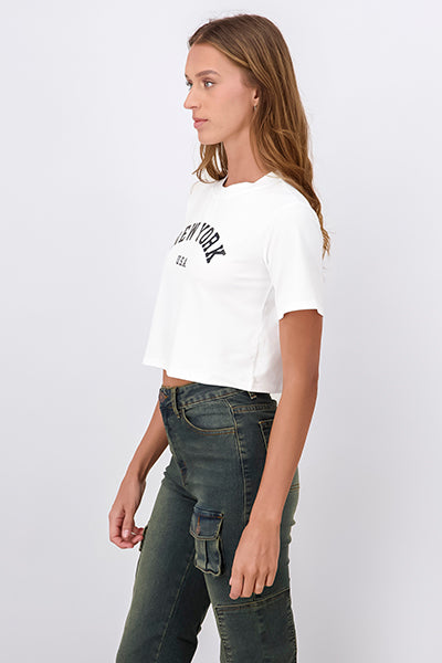 Playera Crop Nueva York BLANCO COMBO