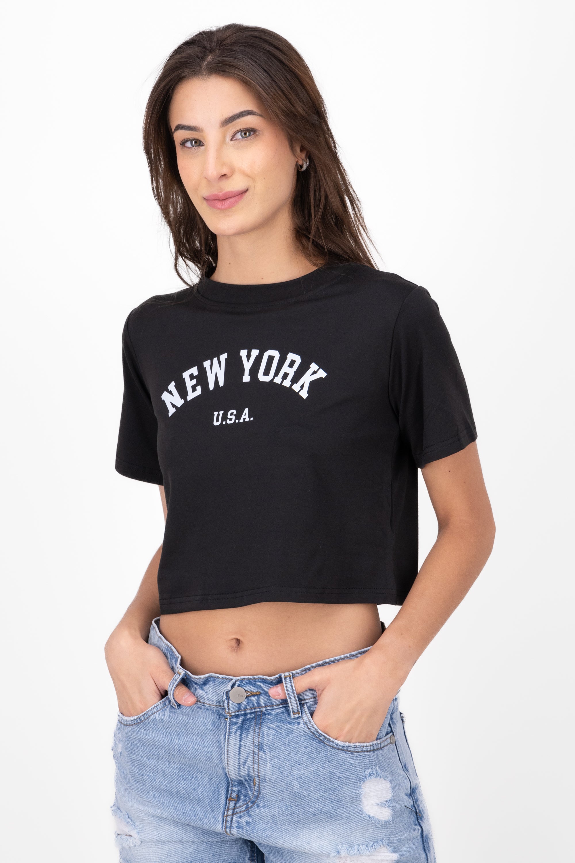 Playera Crop Nueva York NEGRO COMBO