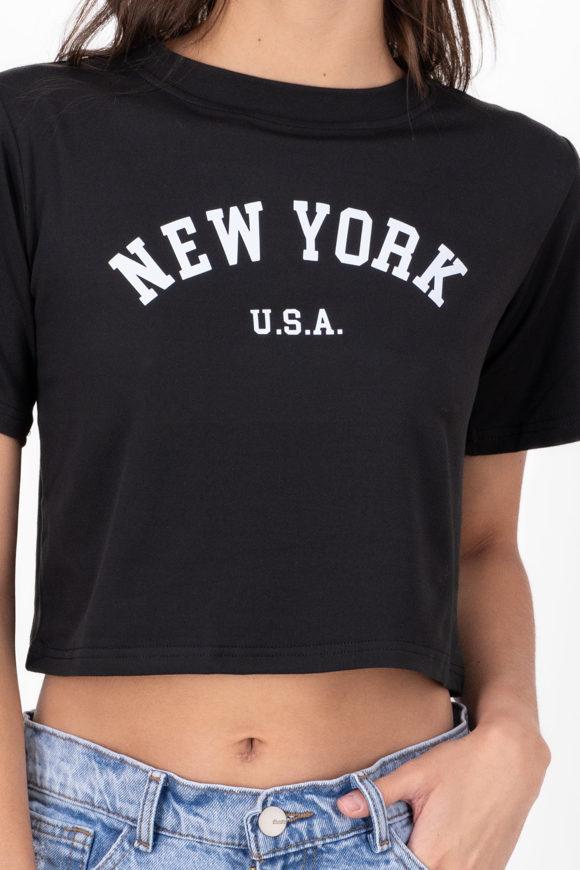 Playera Crop Nueva York NEGRO COMBO