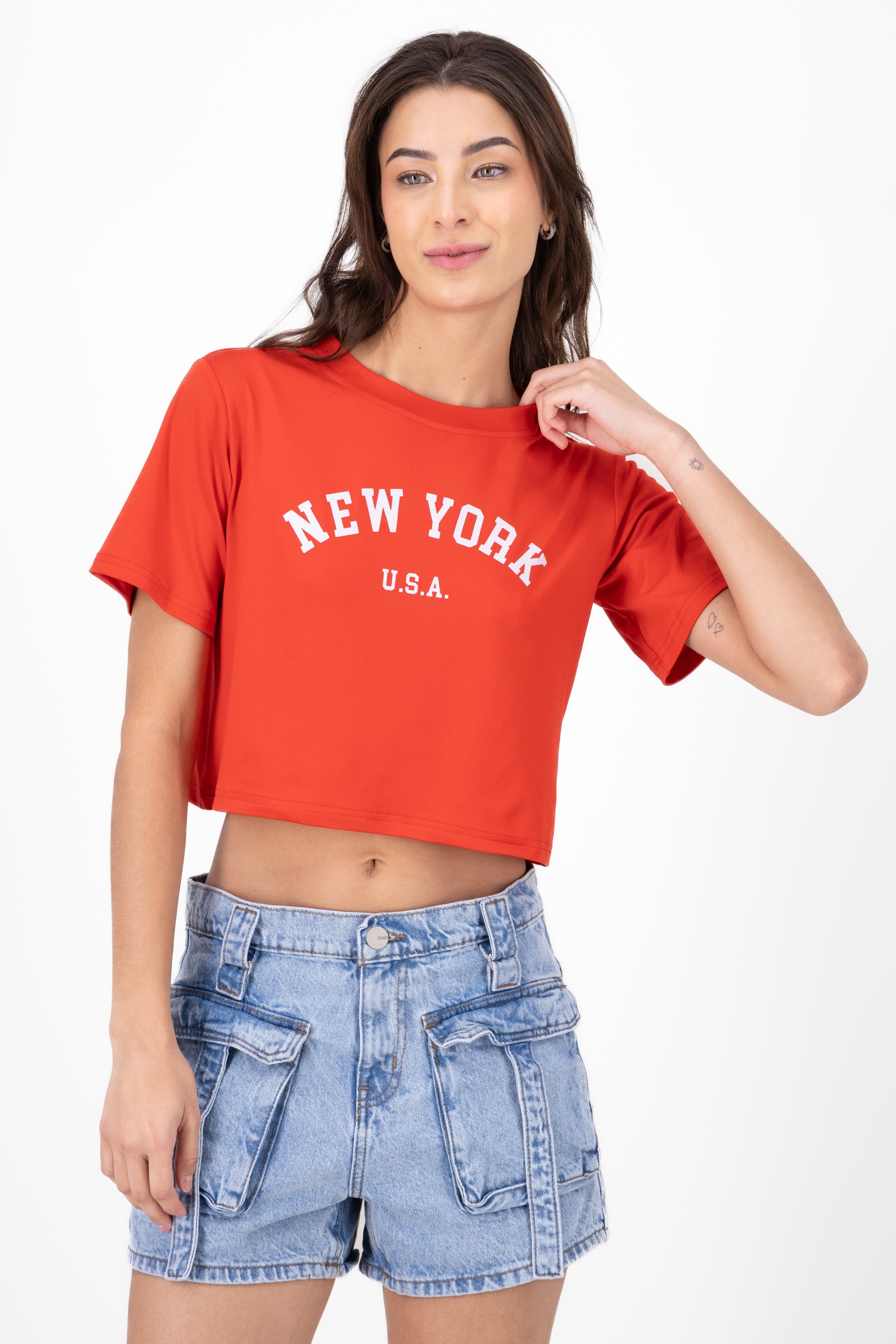 Playera Crop Nueva York ROJO COMBO