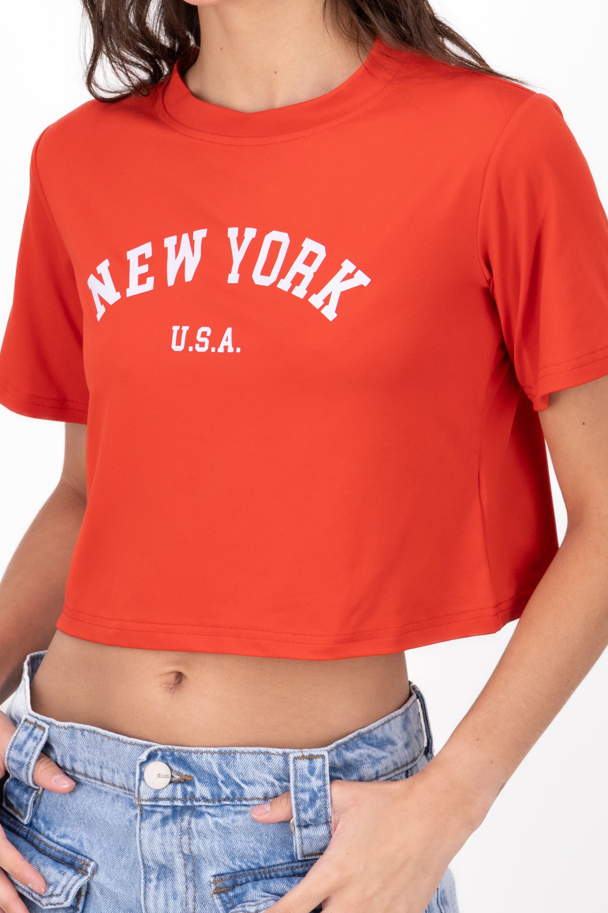 Playera Crop Nueva York ROJO COMBO