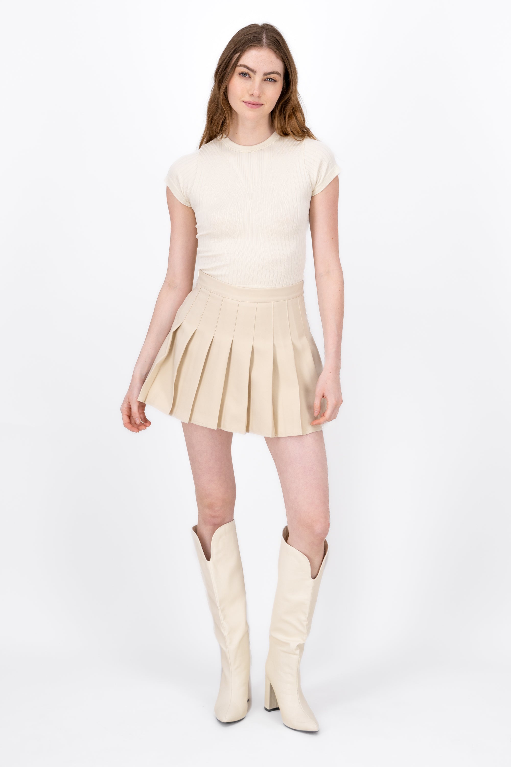 Falda Mini Tableada BEIGE