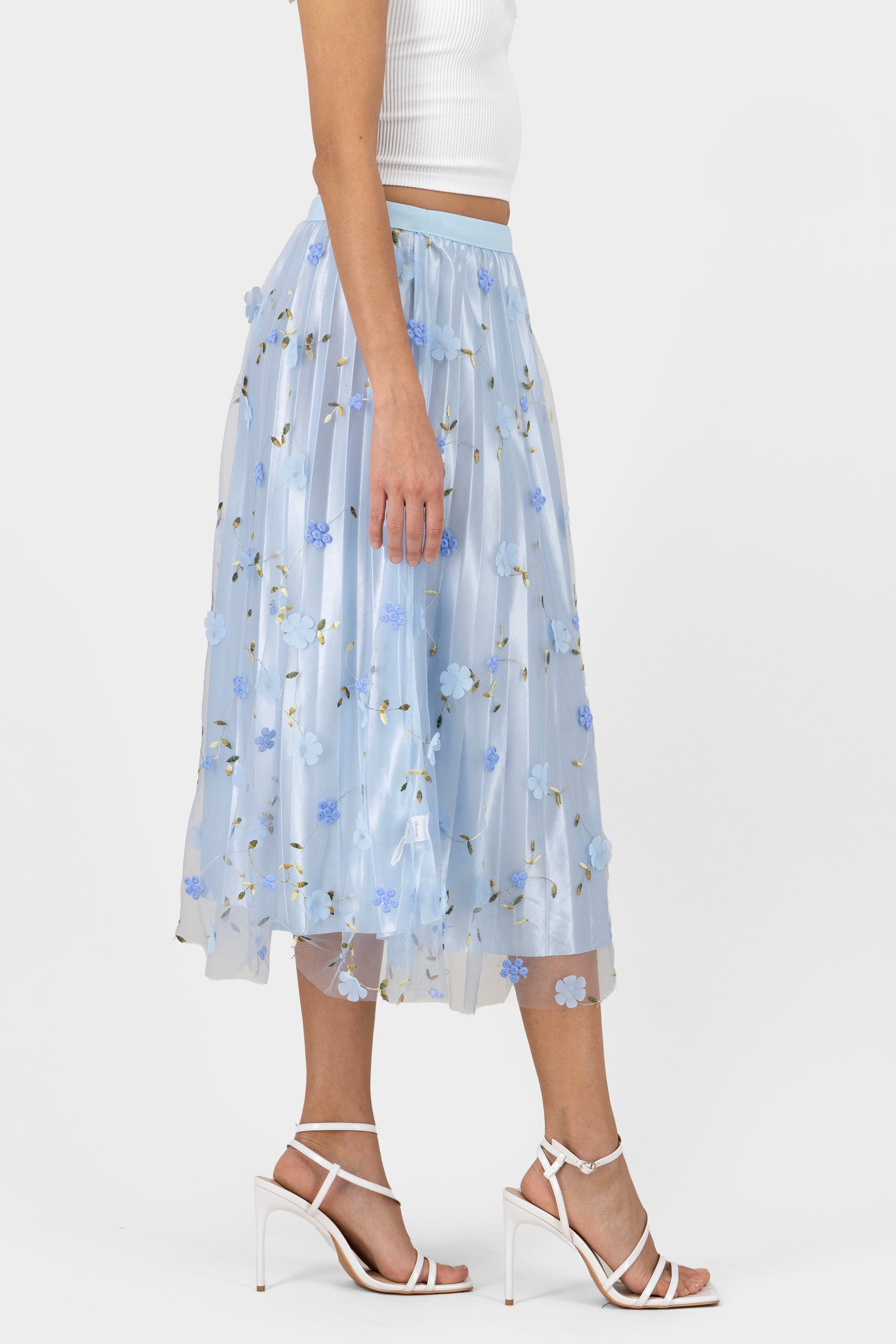 Midi Mesh Flores skirt Combo blue
