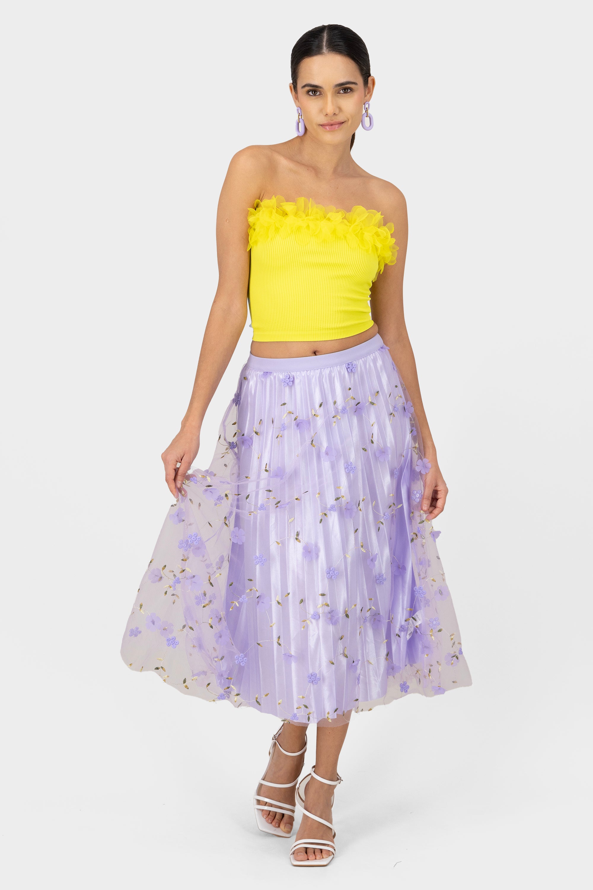 Midi Mesh Flores skirt LILAC