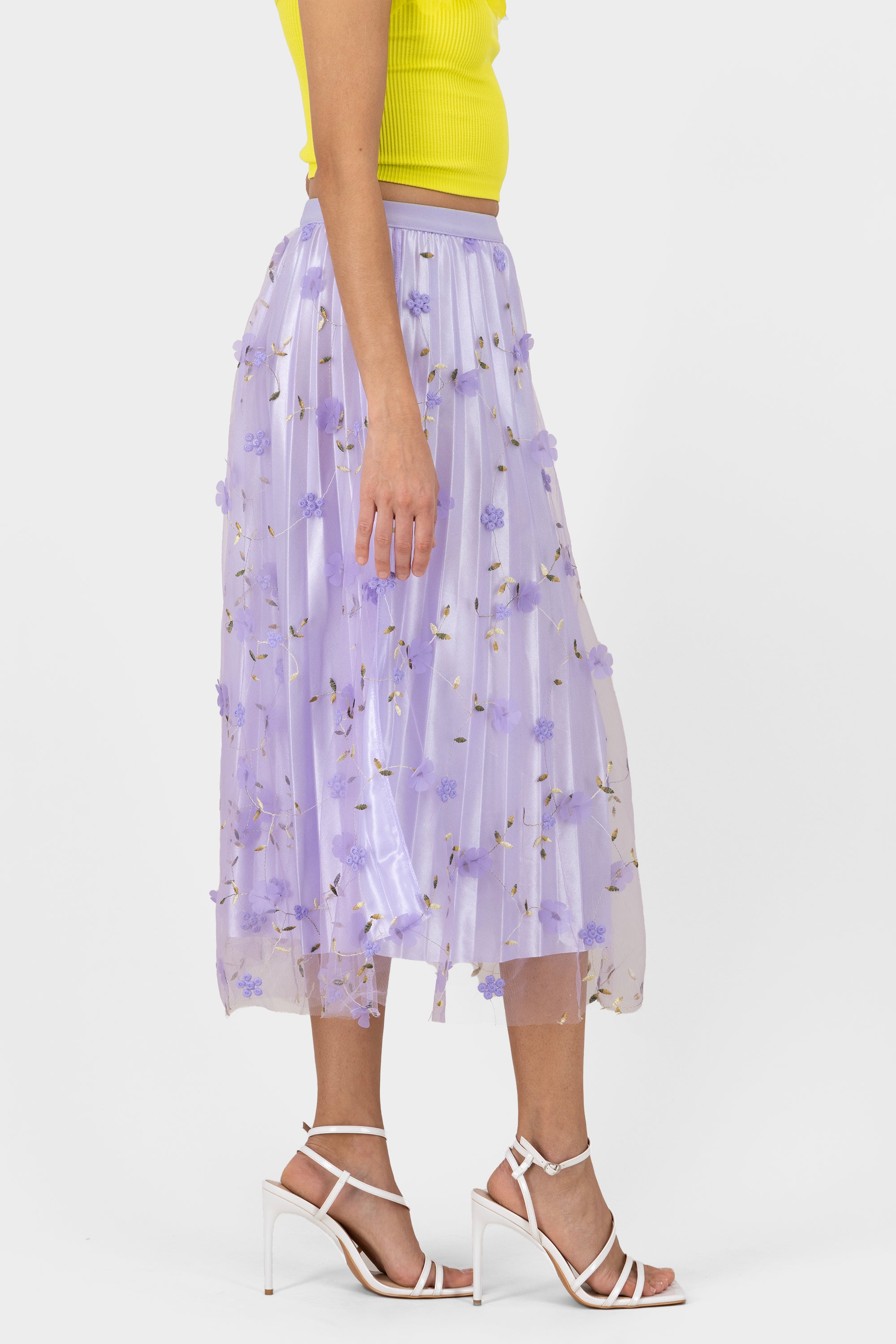 Midi Mesh Flores skirt LILAC