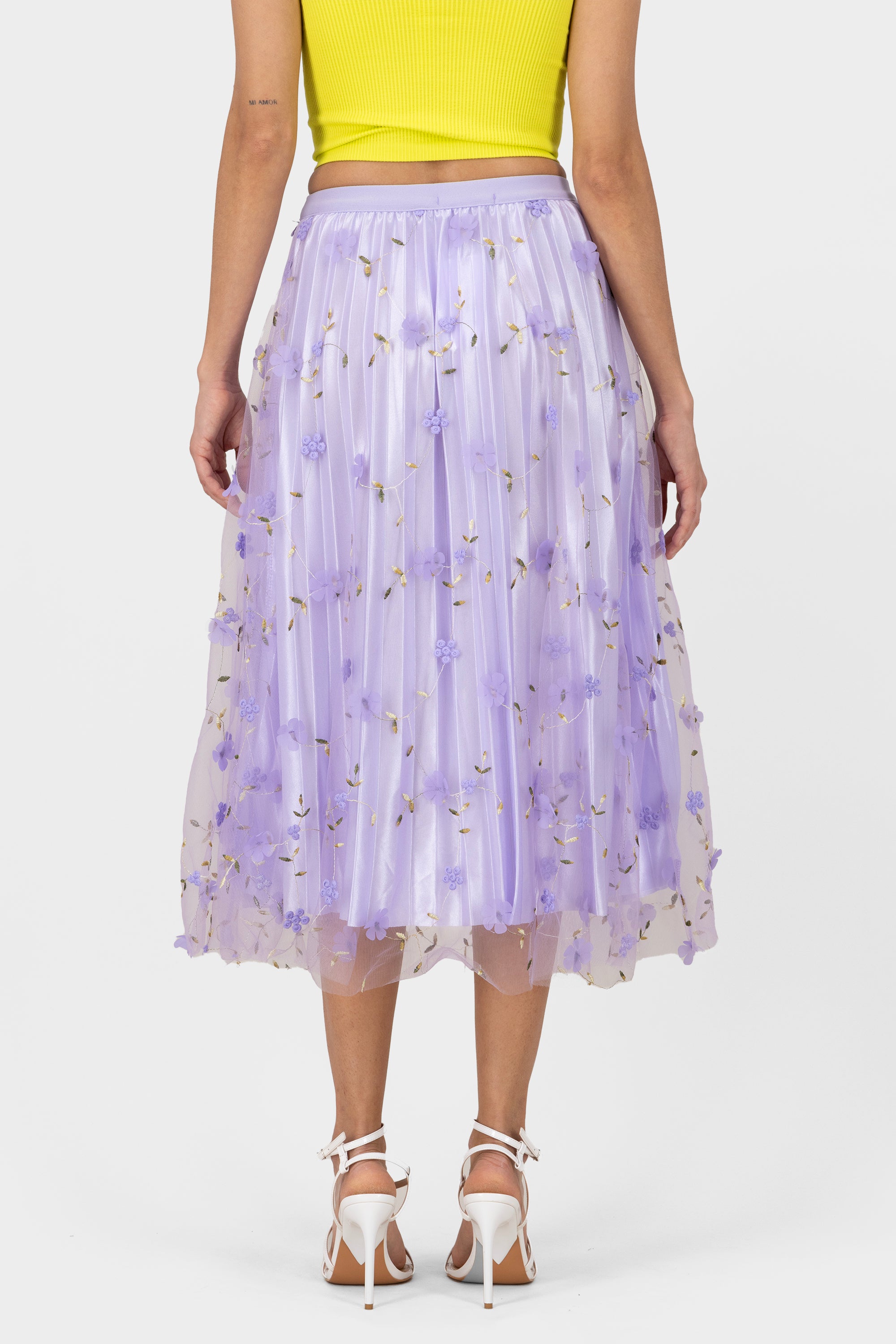 Midi Mesh Flores skirt LILAC