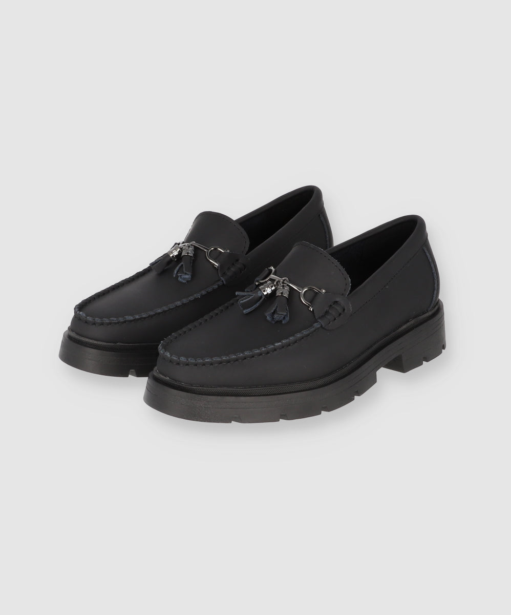 Moccasin Leather Detail Buckle BLACK