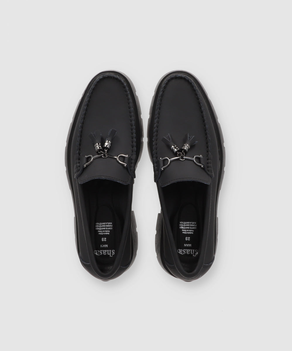 Moccasin Leather Detail Buckle BLACK