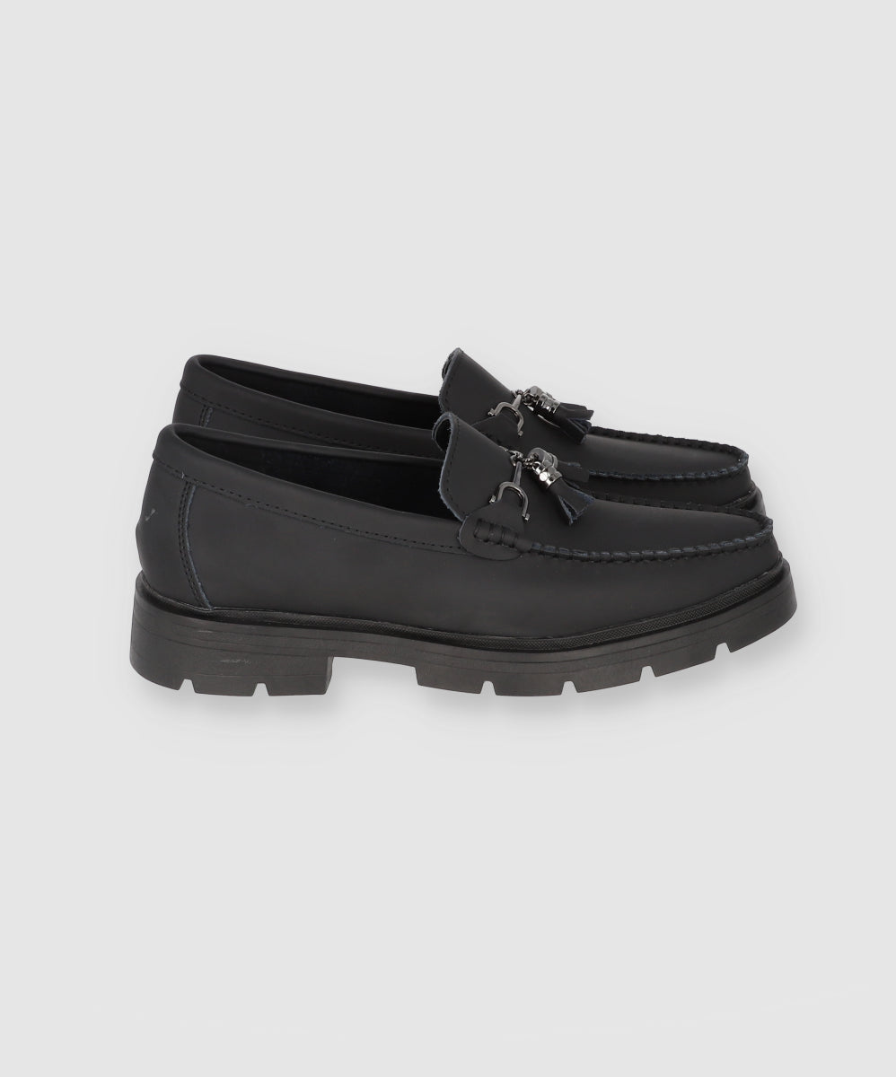 Moccasin Leather Detail Buckle BLACK