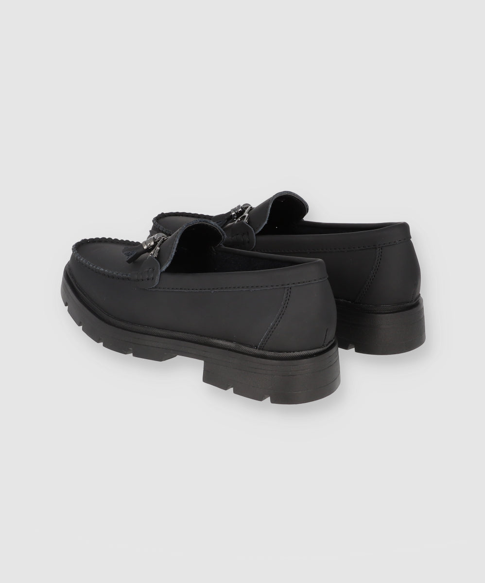 Moccasin Leather Detail Buckle BLACK