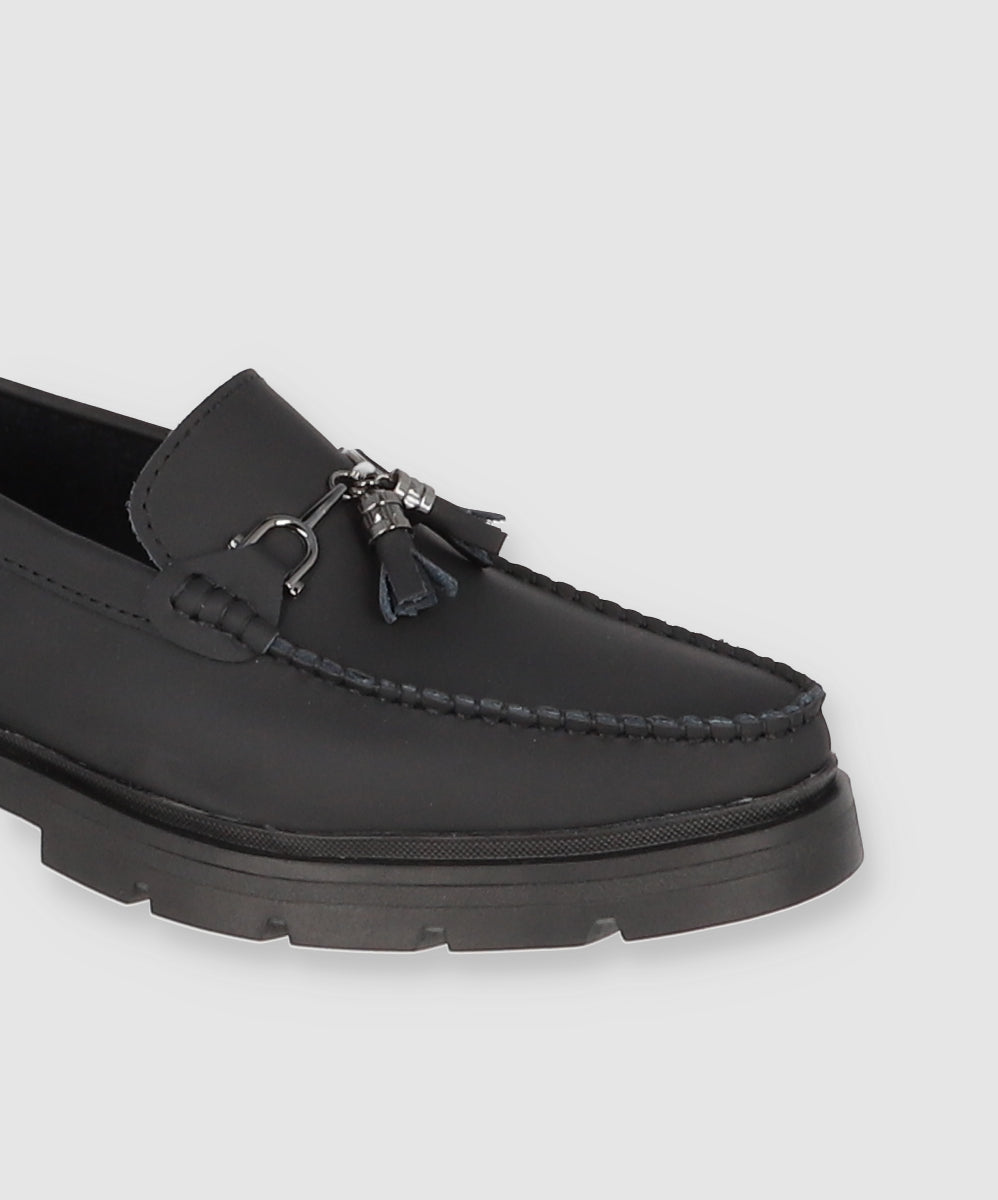 Moccasin Leather Detail Buckle BLACK