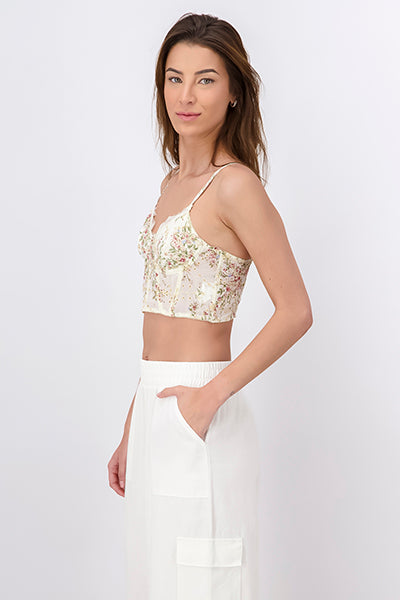 Top Crop Bustier Floreado HUESO COMBO