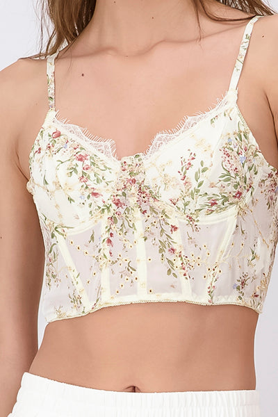 Top Crop Bustier Floreado HUESO COMBO