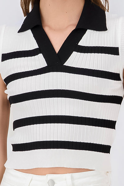 Striped pole neck vest White Combo