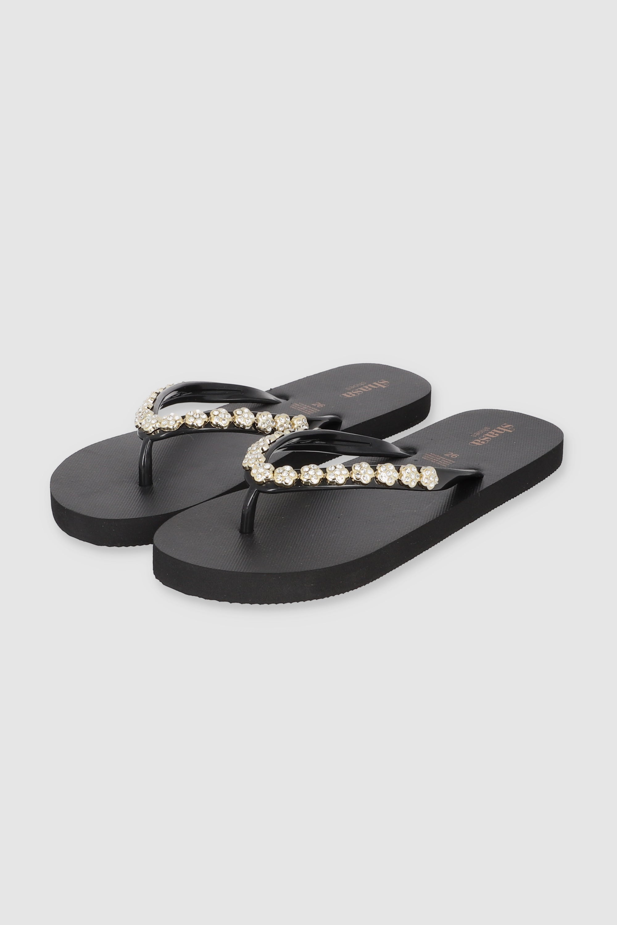 Flip Flops Chinela Flor Brillos NEGRO