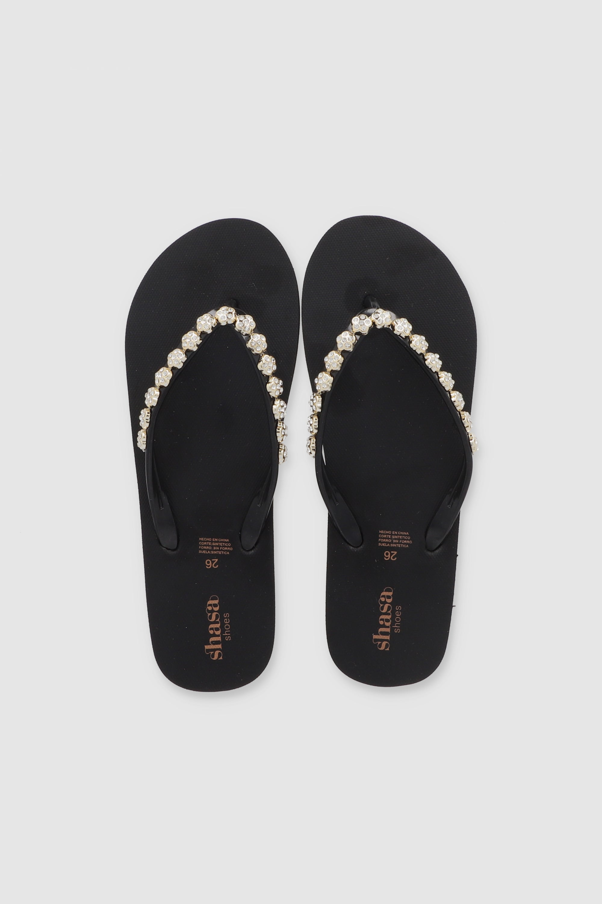 Flip Flops Chinela Flor Brillos NEGRO