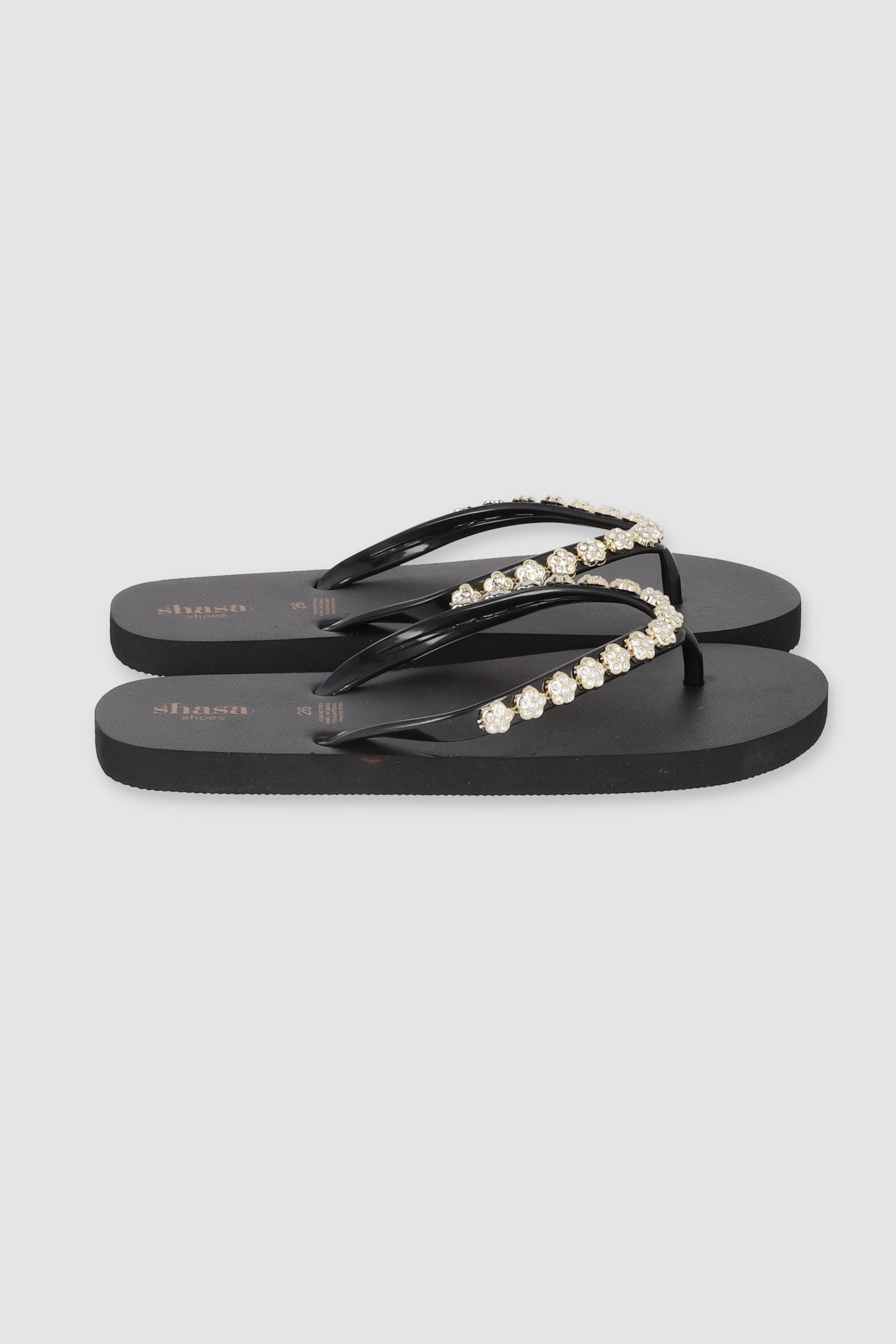 Flip Flops Chinela Flor Brillos NEGRO