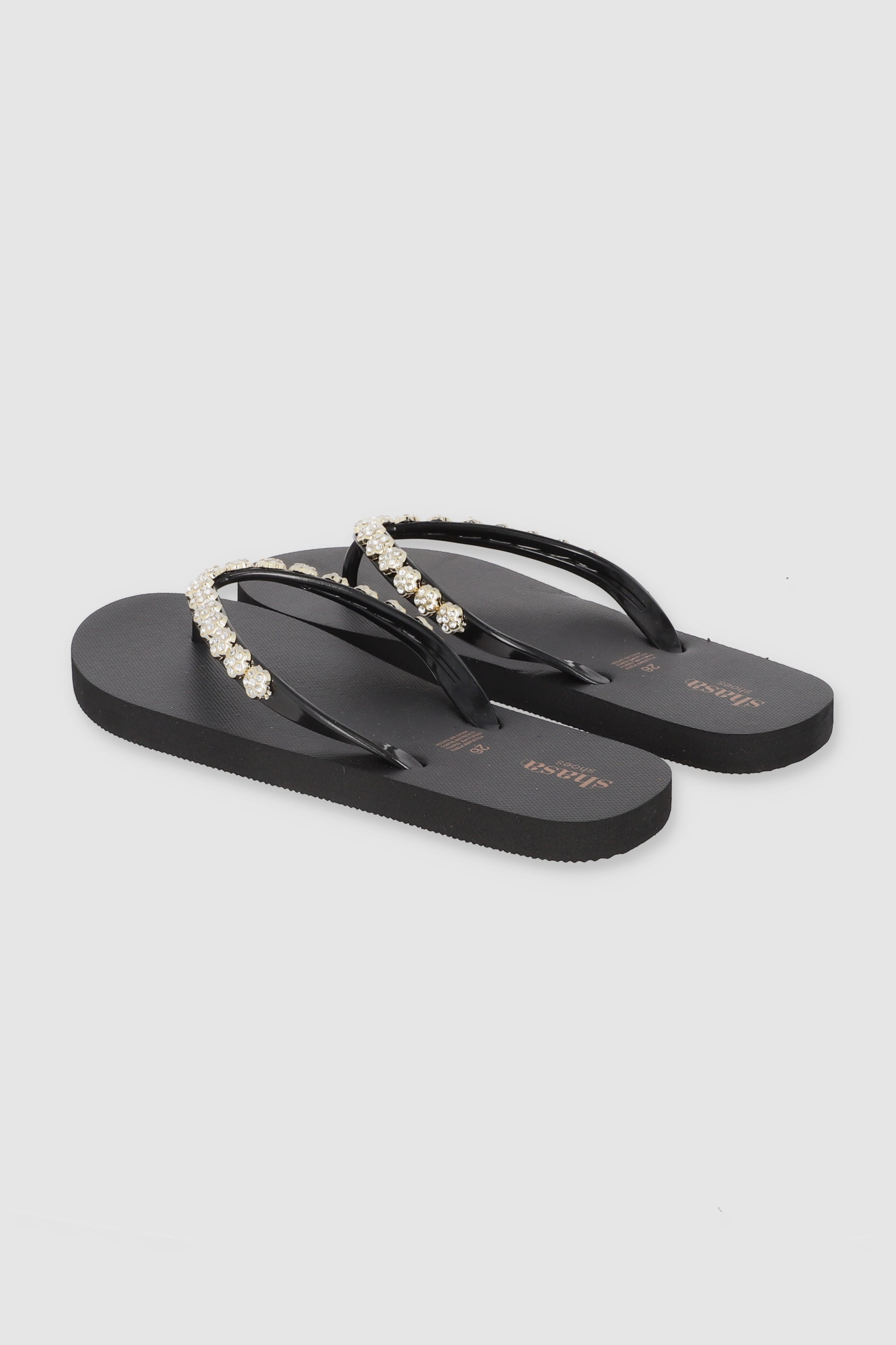 Flip Flops Chinela Flor Brillos NEGRO