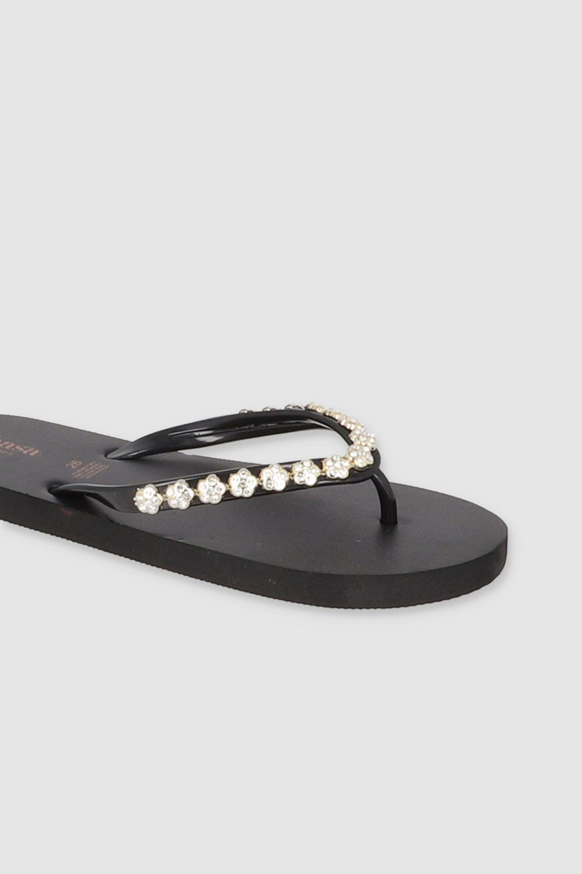 Flip Flops Chinela Flor Brillos NEGRO