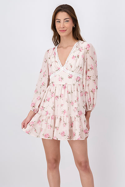 MINI MANGA DRESS FLOWERS PINK