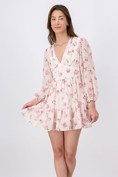 MINI MANGA DRESS FLOWERS PINK