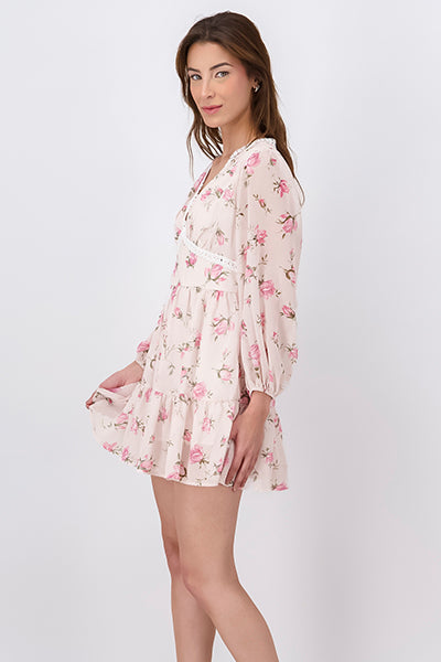 MINI MANGA DRESS FLOWERS PINK