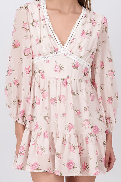 MINI MANGA DRESS FLOWERS PINK