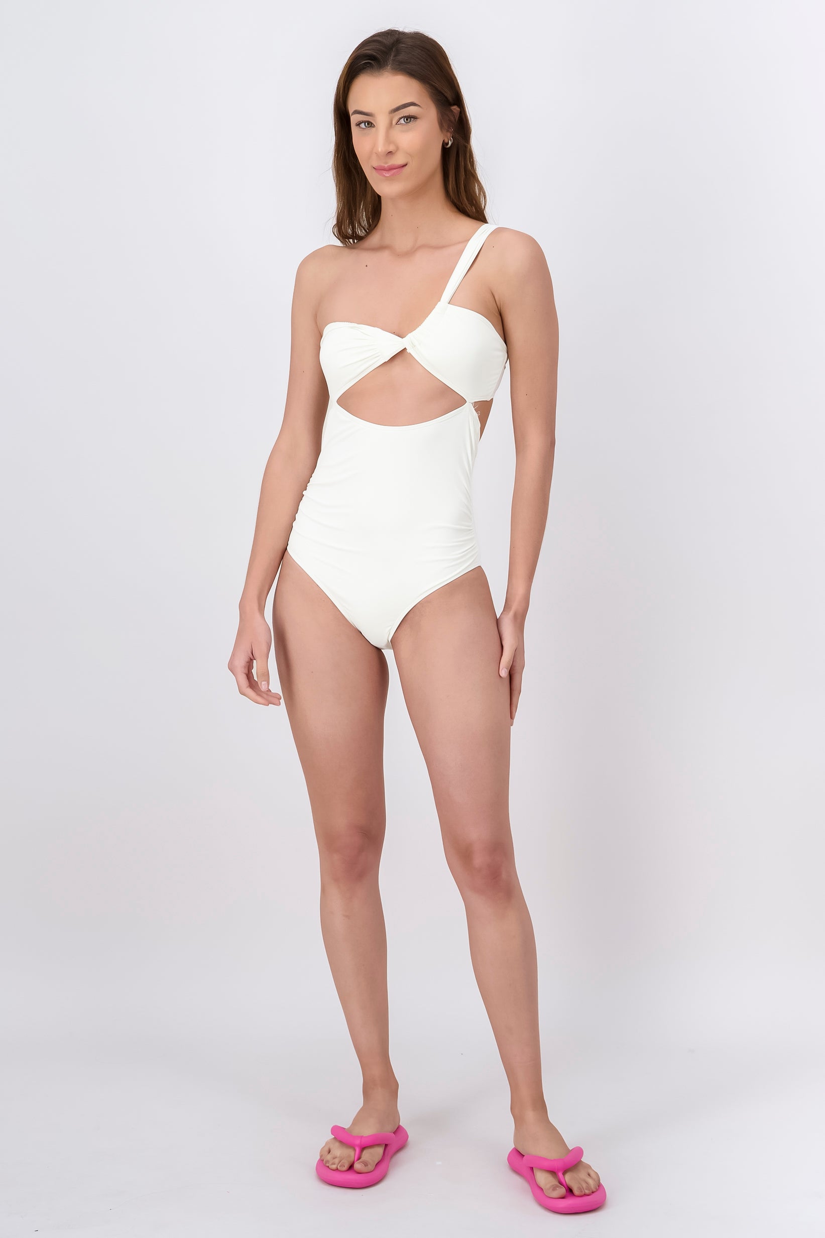 Swimsuit with strap and cutting WHITE