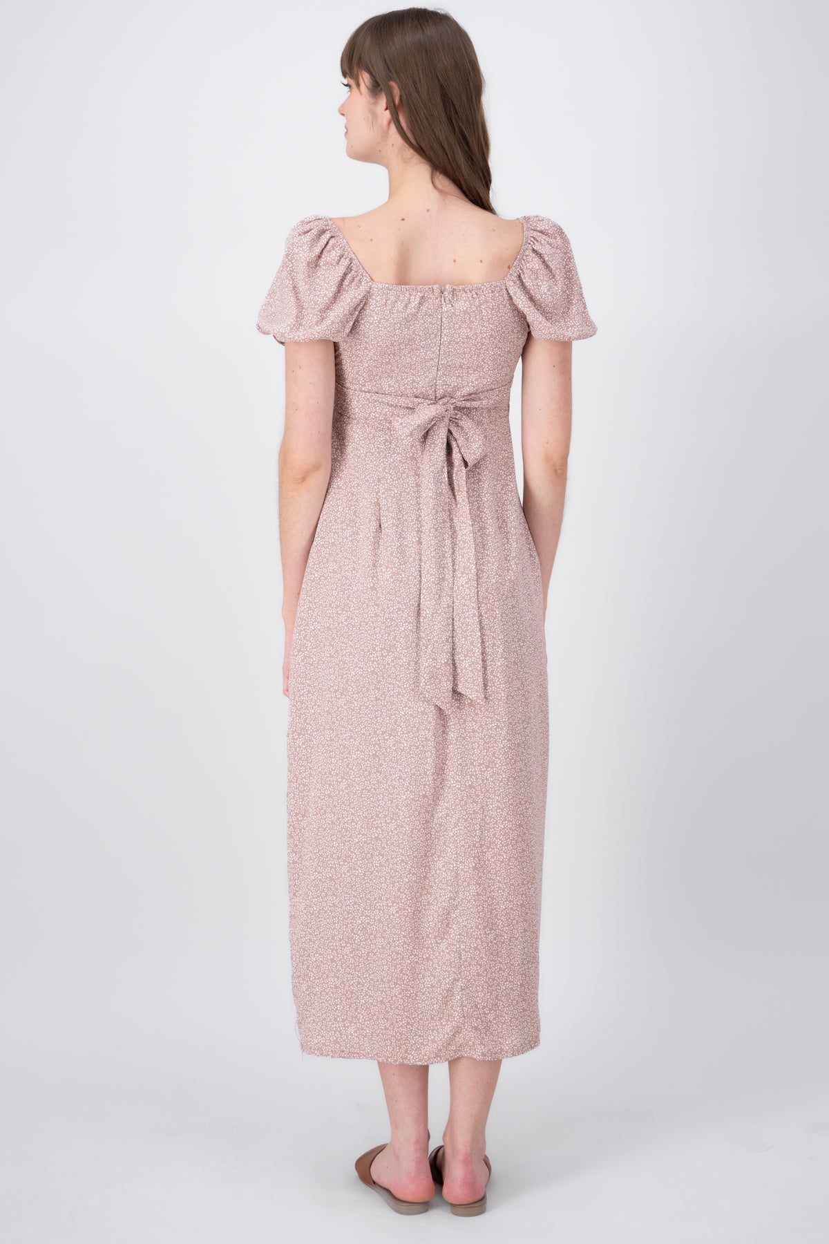 Vestido Maxi Estampado Mini Flores BEIGE