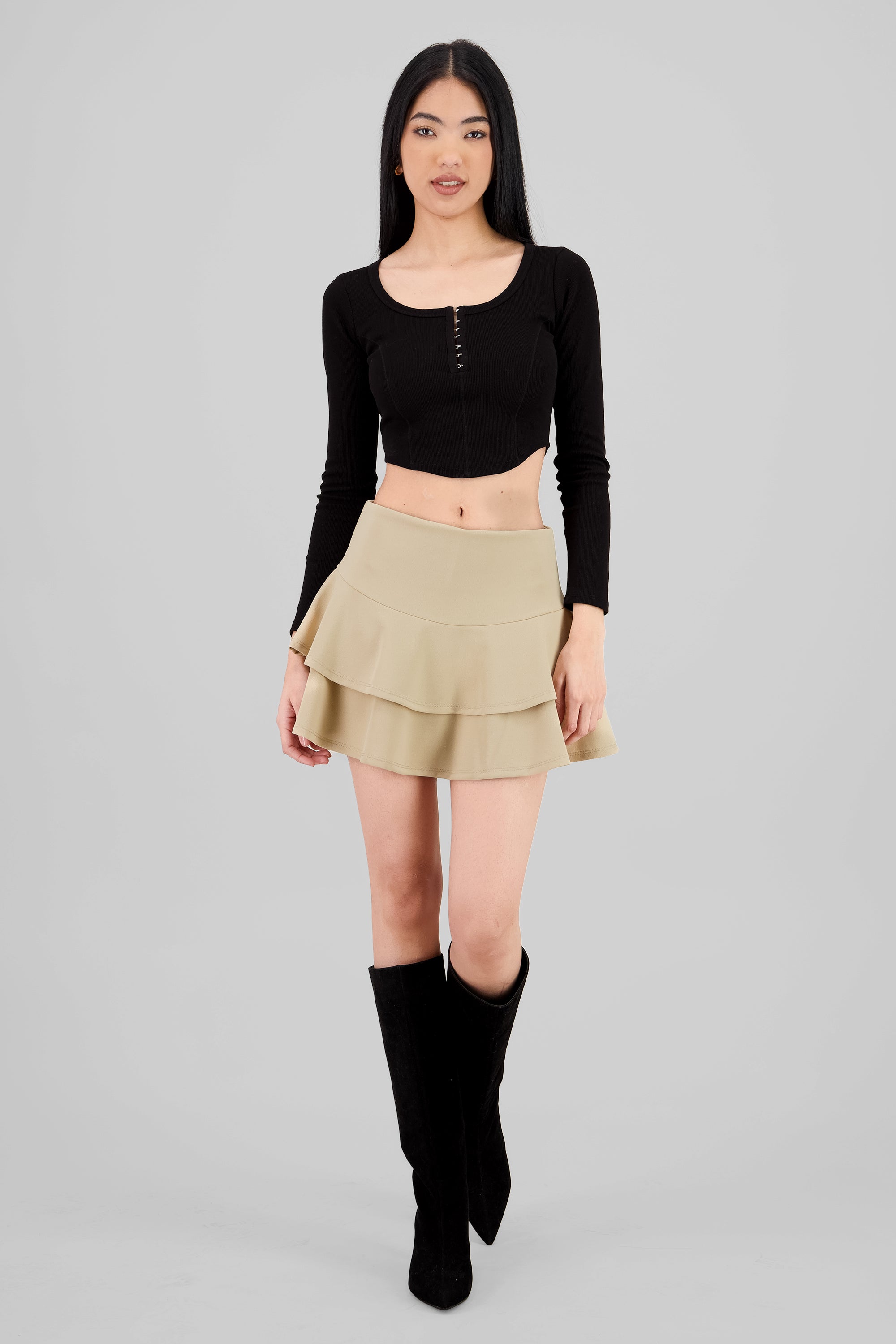 Falda Doble Olan Pretina Ancha BEIGE