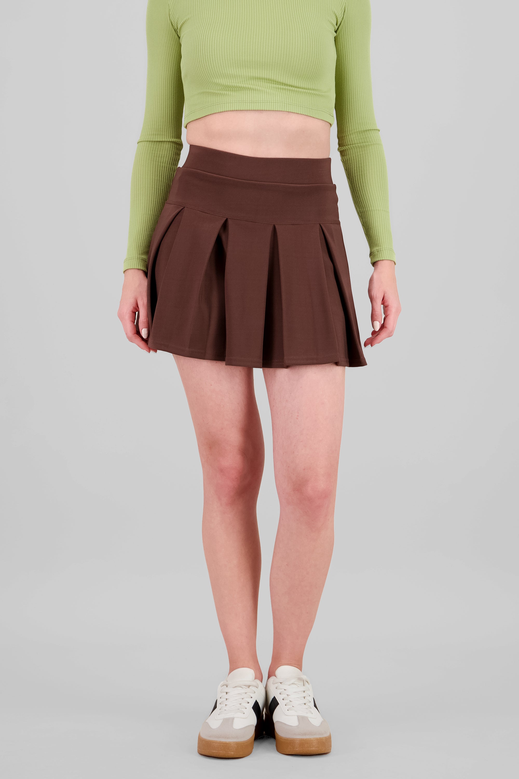 Falda Mini Tableada Doble Pretina CAFE
