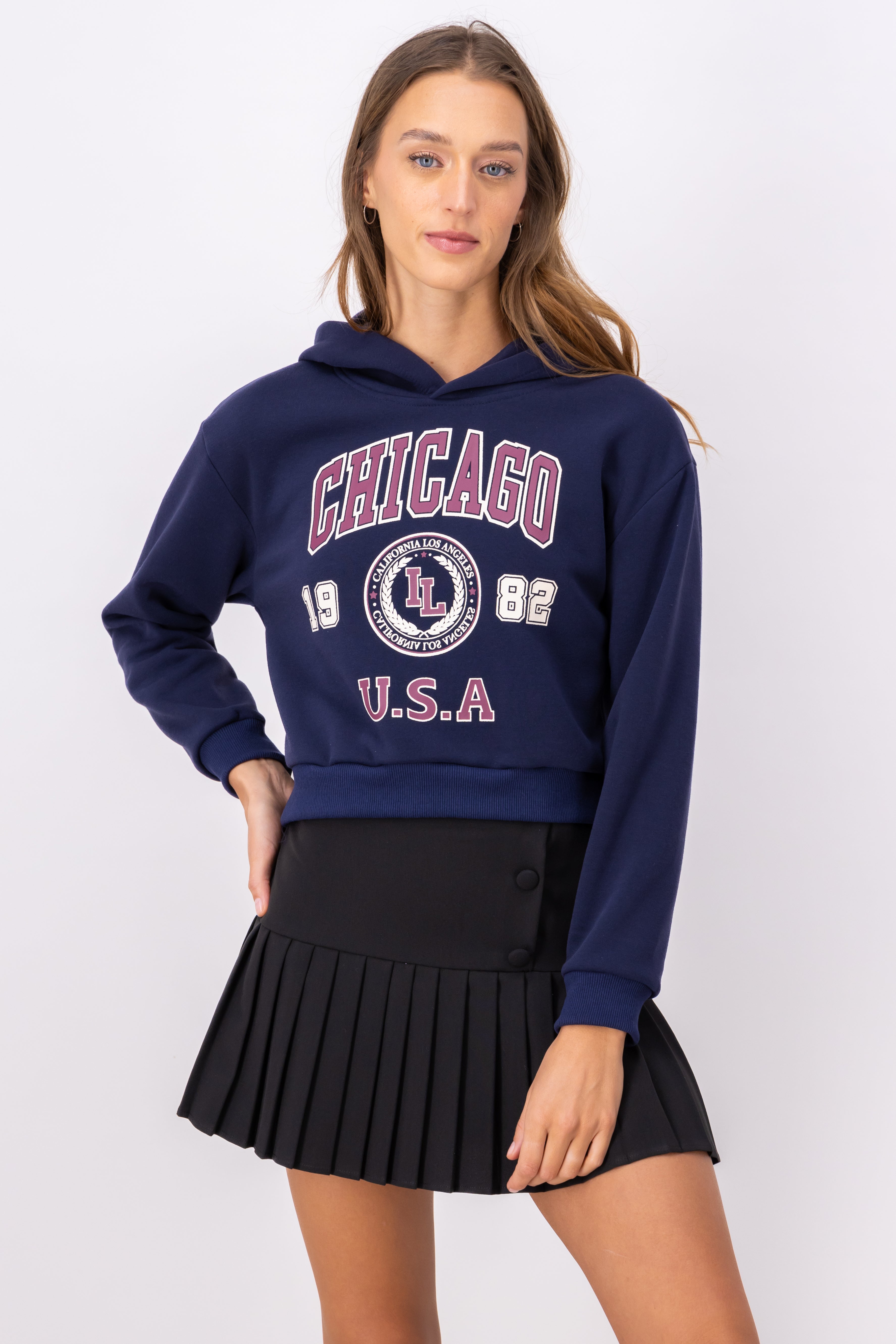 Chicago Print Crop Sweatshirt MARINE