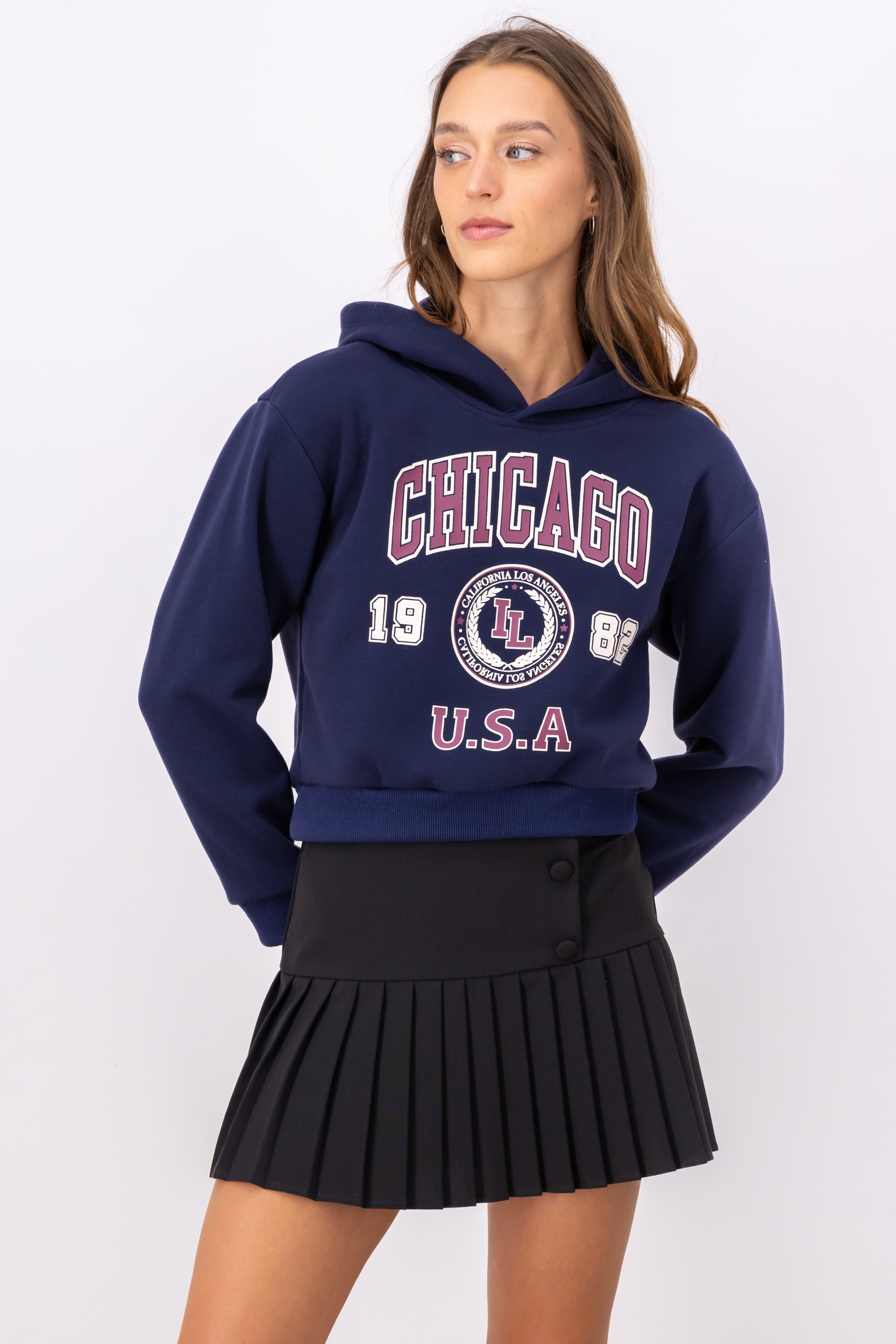 Chicago Print Crop Sweatshirt MARINE