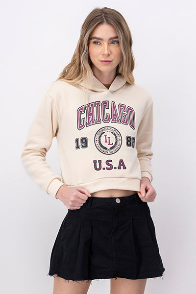 Chicago Print Crop Sweatshirt BONE