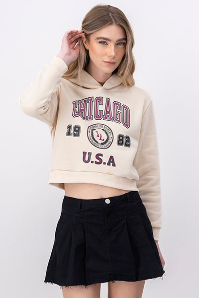 Chicago Print Crop Sweatshirt BONE