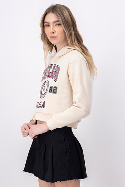 Chicago Print Crop Sweatshirt BONE