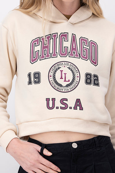 Chicago Print Crop Sweatshirt BONE