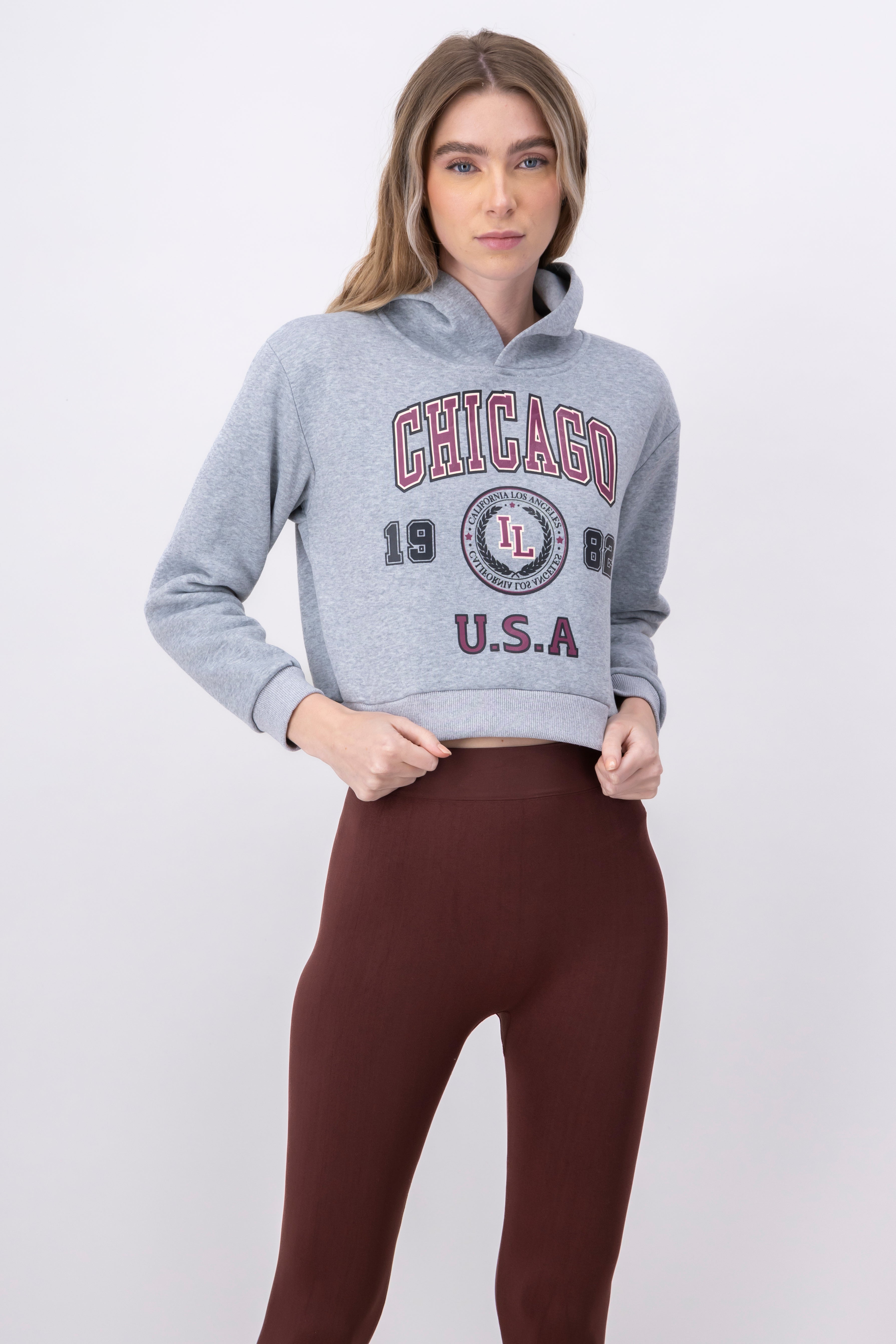 Chicago Print Crop Sweatshirt GREY